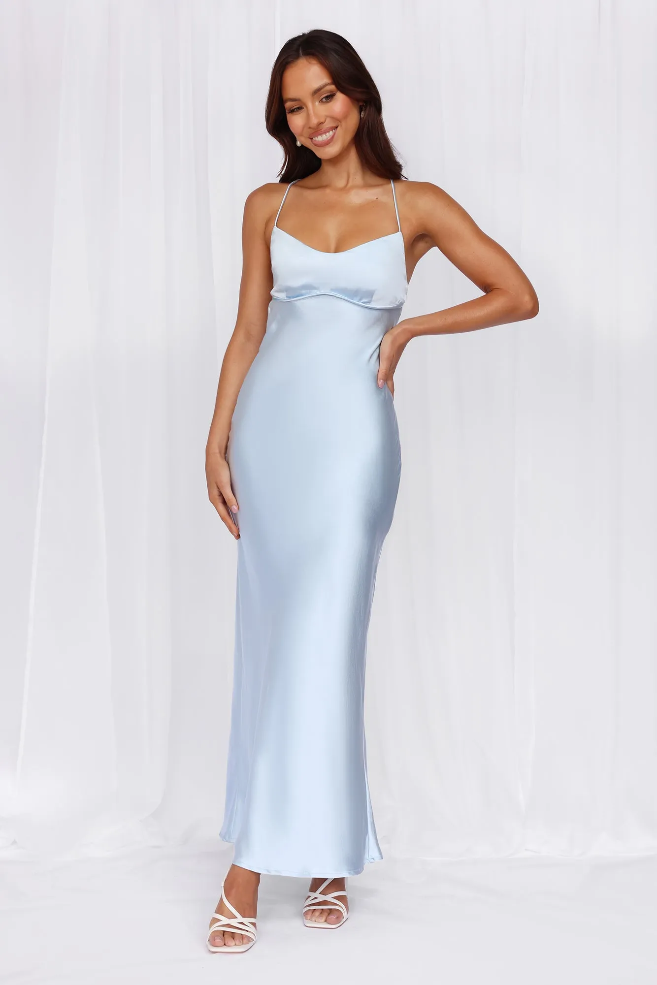 HELLO MOLLY The Samara Satin Maxi Dress Blue sold by Hello Molly product image thumbnail 2