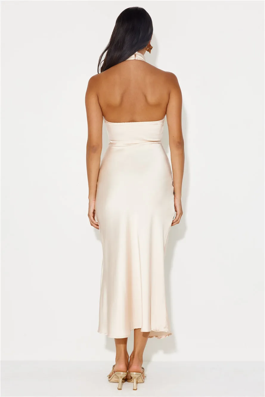 Talking Truth Halter Satin Maxi Dress Champagne sold by Hello Molly product image thumbnail 4