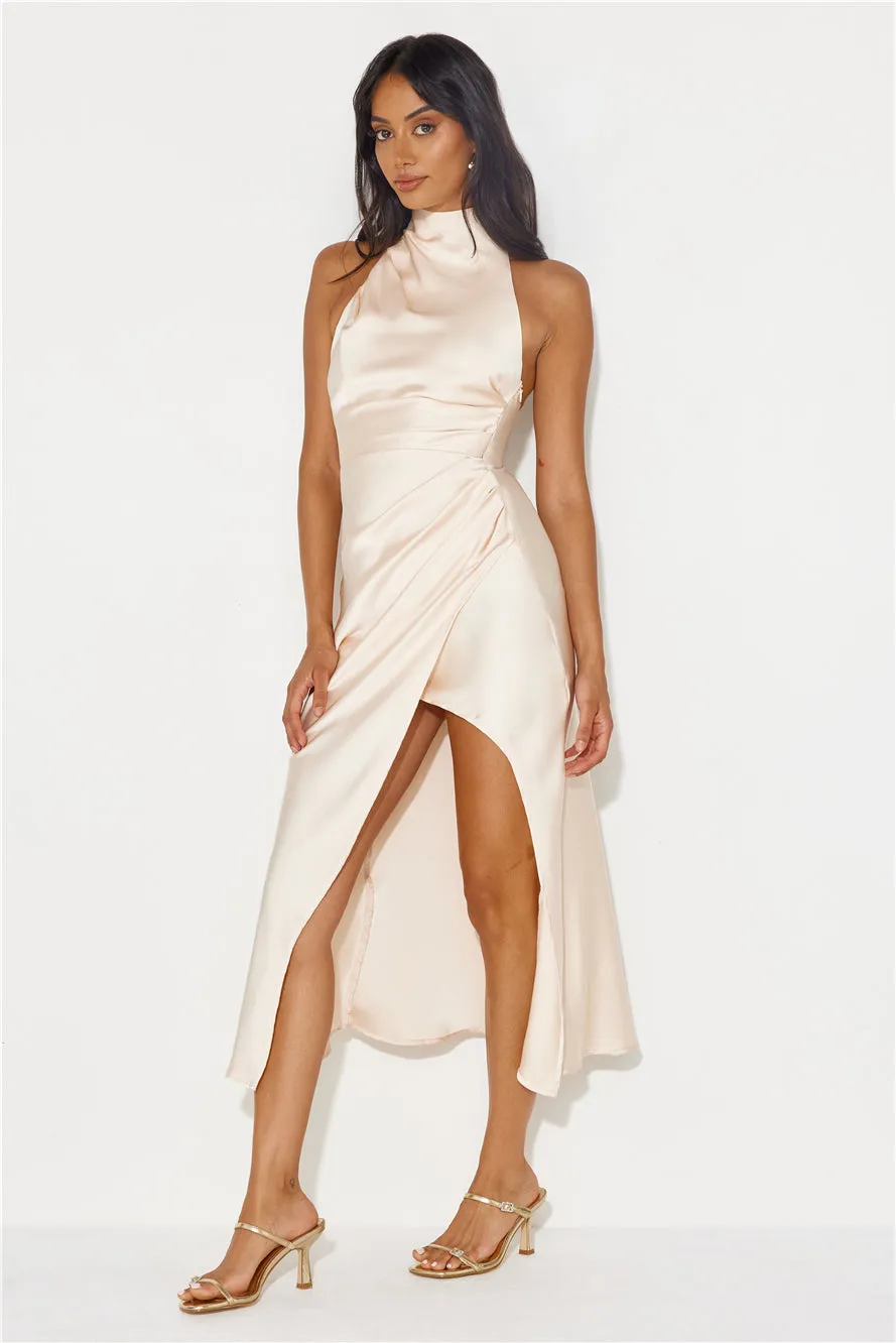 Talking Truth Halter Satin Maxi Dress Champagne sold by Hello Molly product image thumbnail 2