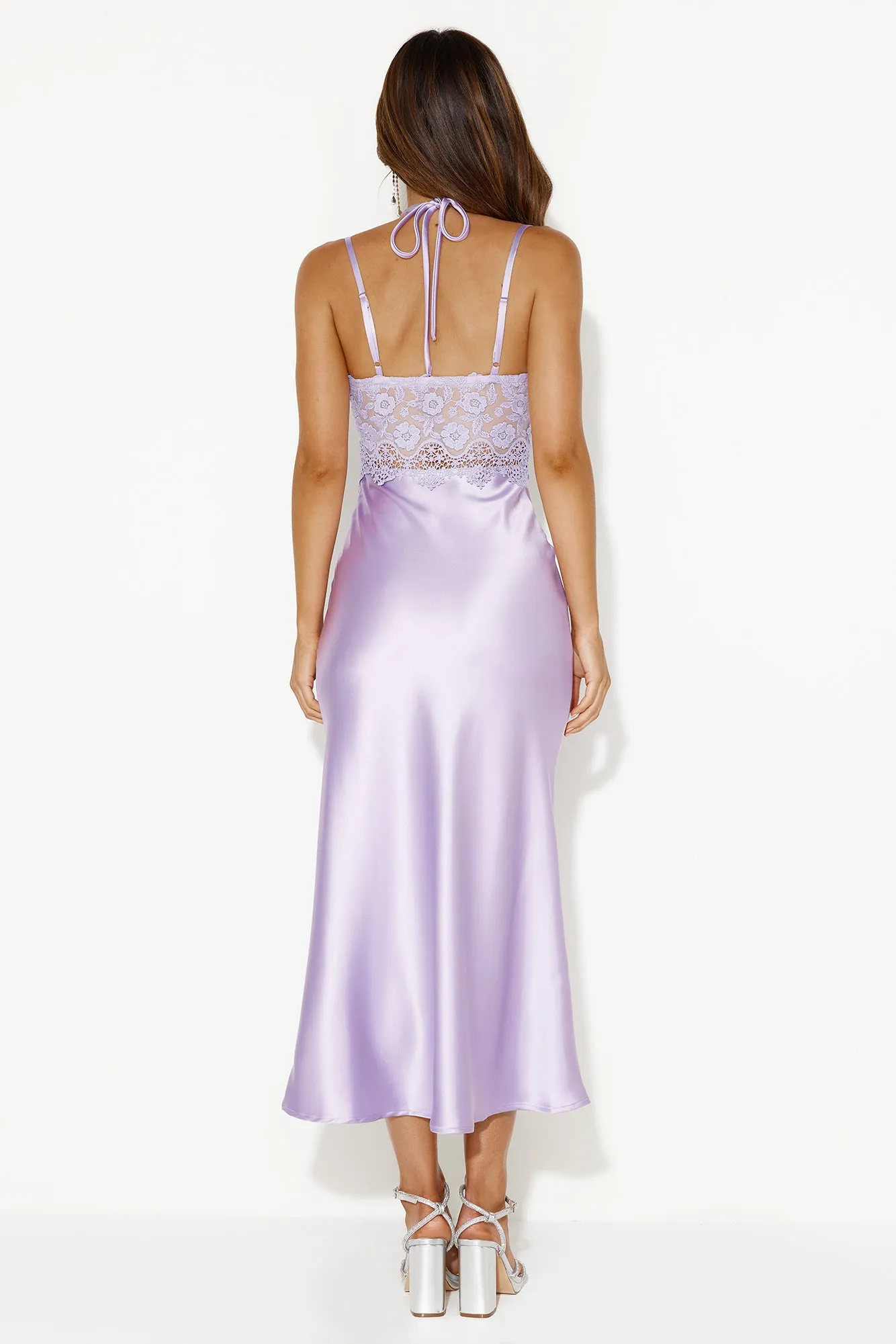 Sultry Style Satin Midi Dress Lilac sold by Hello Molly product image thumbnail 4
