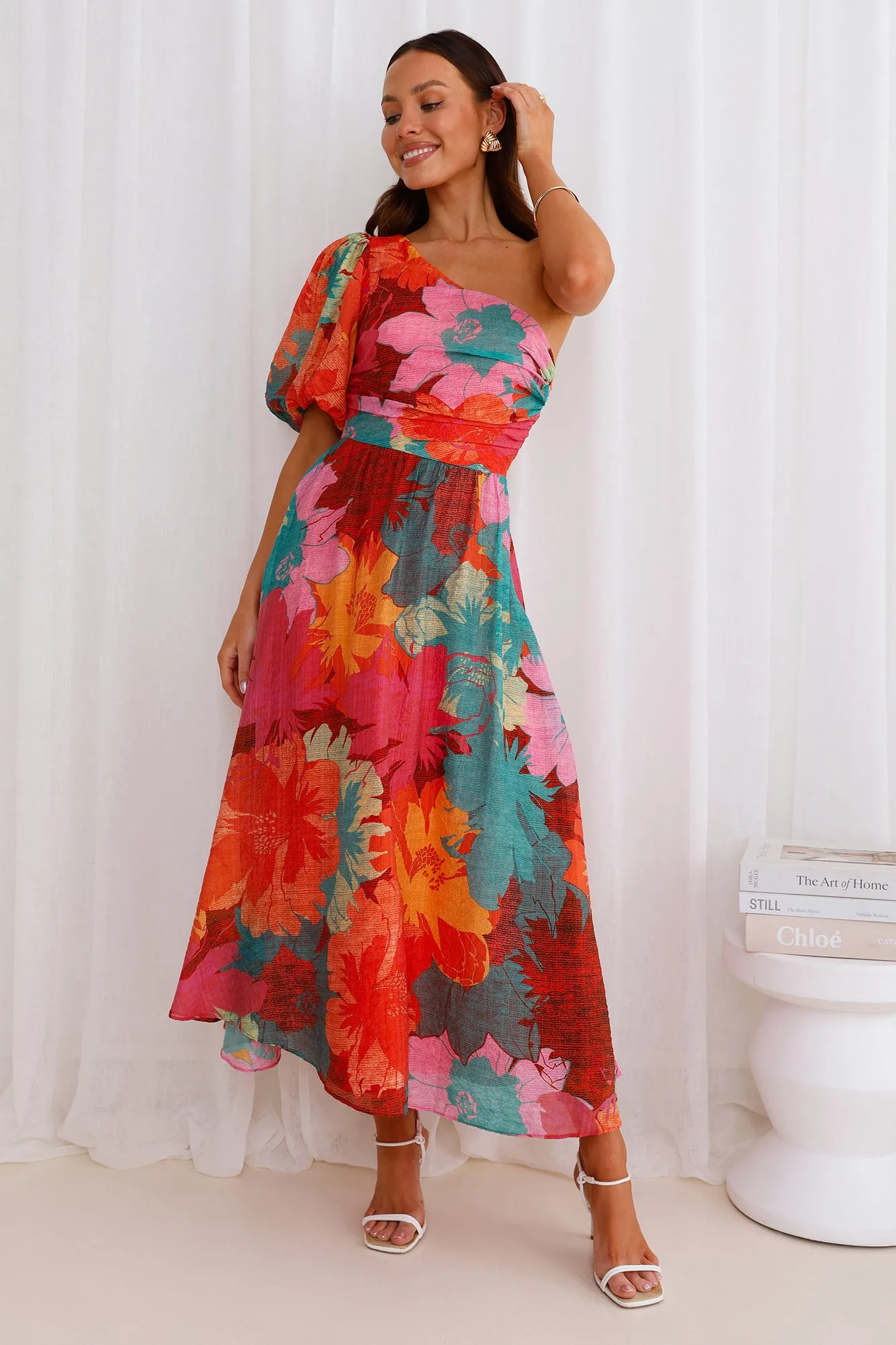 Palette Of Color One Shoulder Midi Dress Print sold by Hello Molly