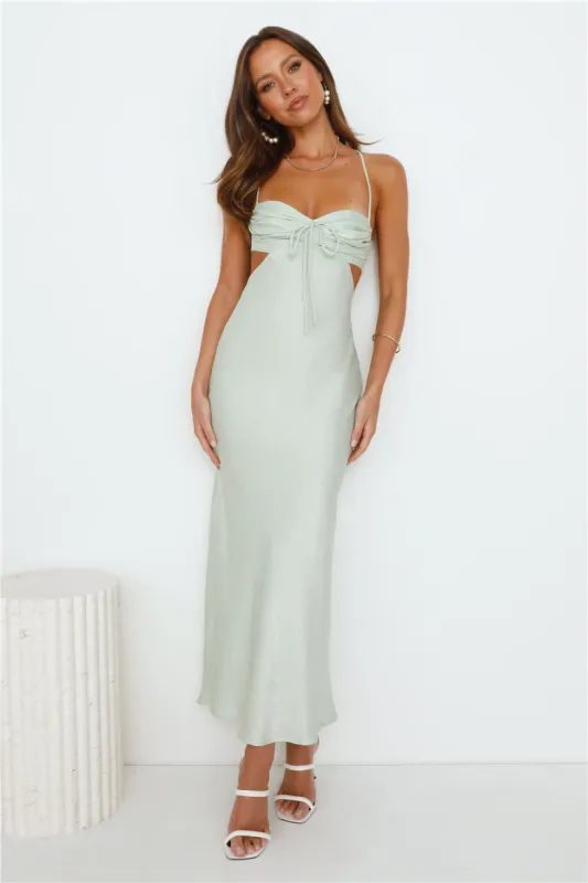 Magic In Her Vibe Satin Maxi Dress Sage sold by Hello Molly