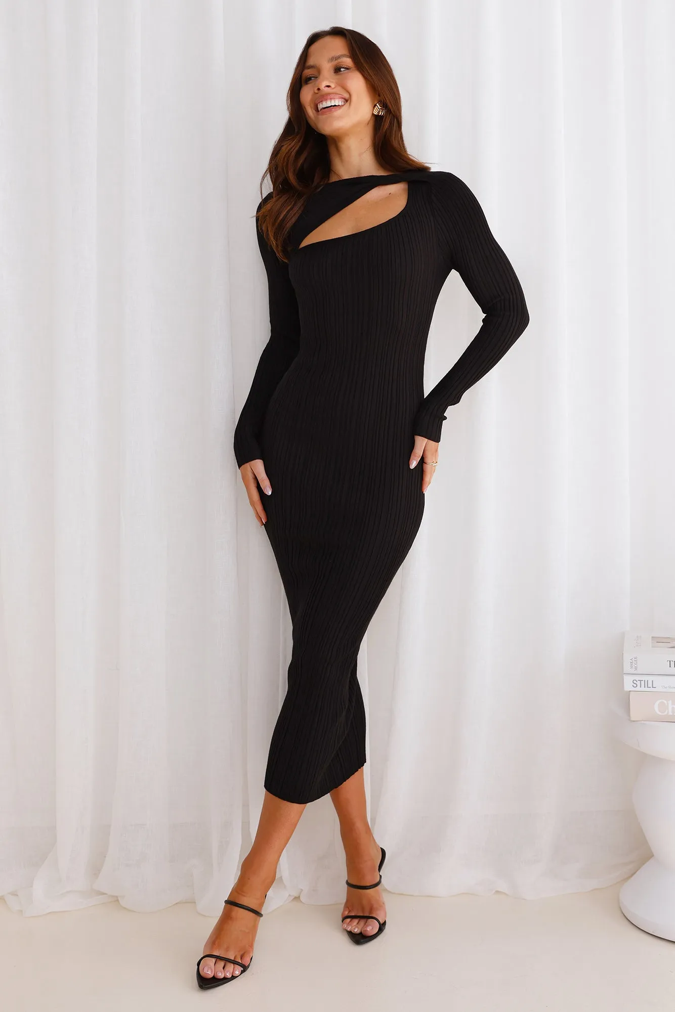 Chic Contours Long Sleeve Ribbed Maxi Dress Black sold by Hello Molly product image thumbnail 4