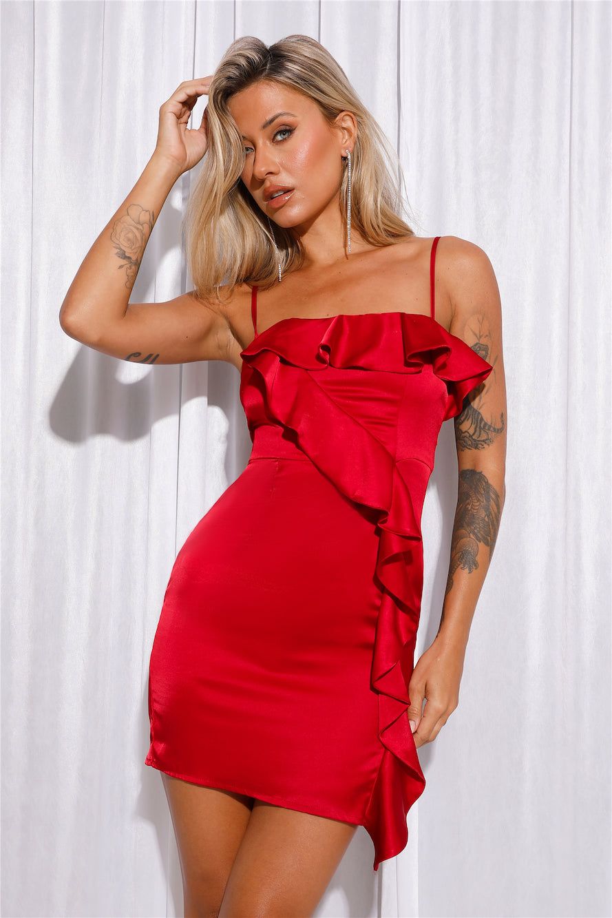 Bright Bling Satin Mini Dress Red sold by Hello Molly