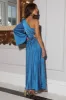Land Of Beauty One Shoulder Maxi Dress Blue sold by Hello Molly