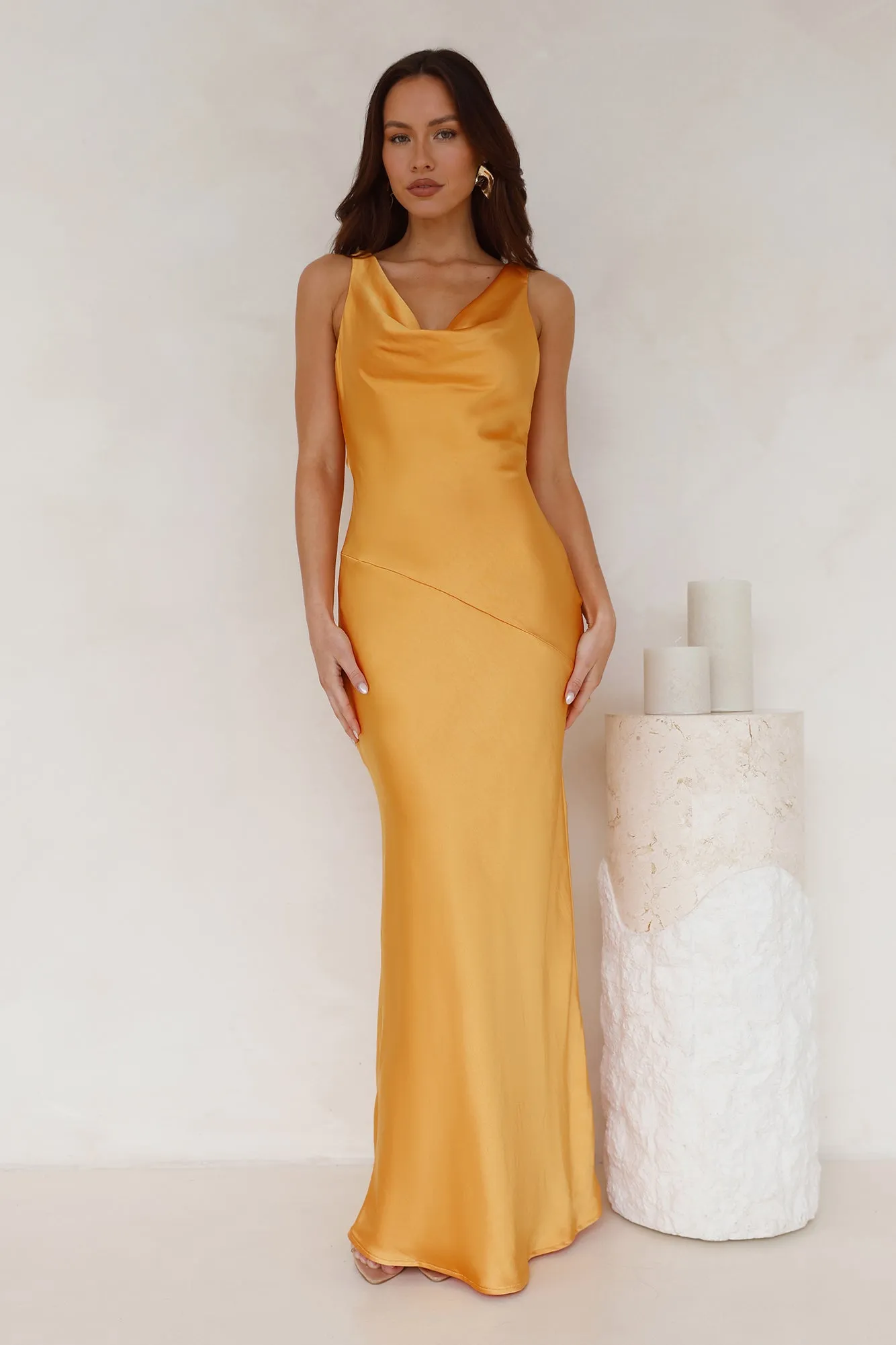 Seen For You Cowl Neck Satin Maxi Dress Orange sold by Hello Molly product image thumbnail 2