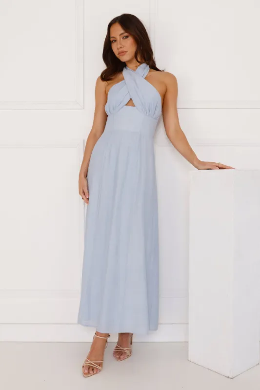 Paris Afternoon Halter Maxi Dress Blue sold by Hello Molly