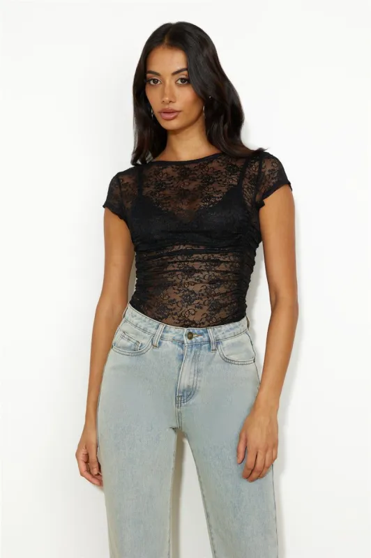 LIONESS Beguile Lace Top Onyx sold by Hello Molly