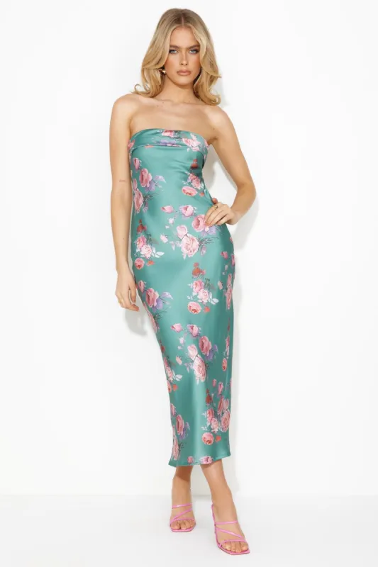 Scent Of Pretty Satin Maxi Dress Green sold by Hello Molly
