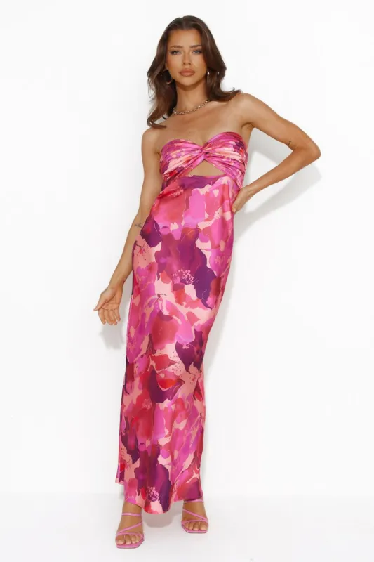 Color Bloom Strapless Satin Midi Dress Pink sold by Hello Molly