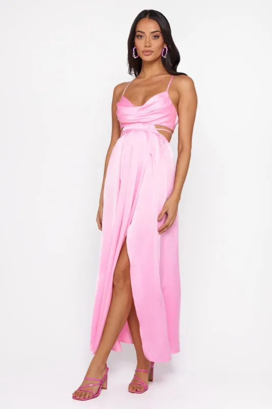 Reveal Your Mind Satin Midi Dress Pink sold by Hello Molly