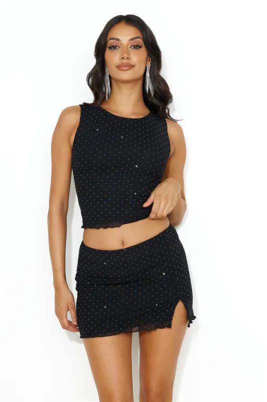 Party Sparkles Diamante Crop Top Black sold by Hello Molly