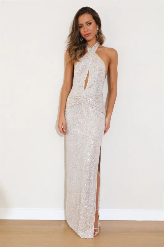 HELLO MOLLY Dazzling Nights Sequin Maxi Dress Silver sold by Hello Molly