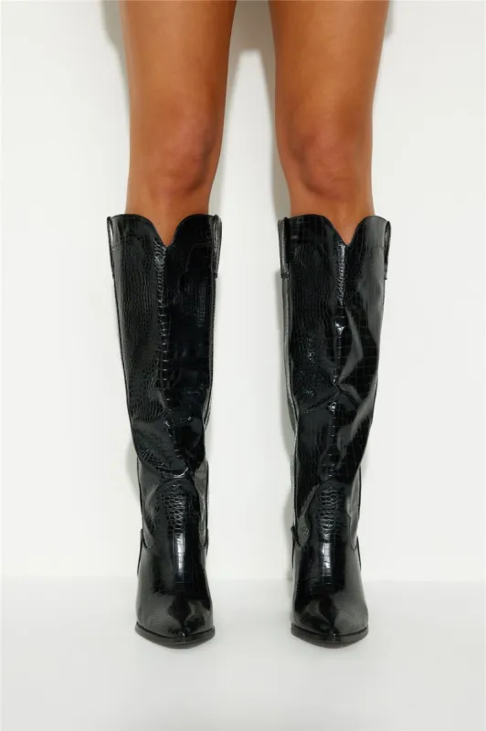 BILLINI Francoise Boots Shiny Black Croc sold by Hello Molly