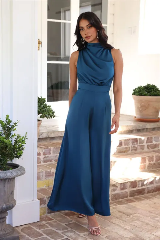 Ready Set Style Satin Jumpsuit Teal sold by Hello Molly