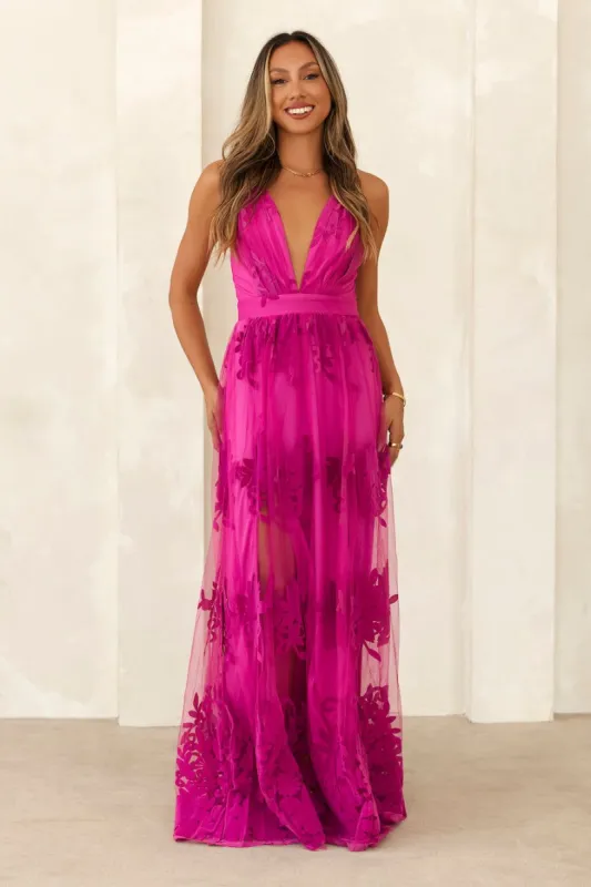 Love Cloud Tulle Maxi Dress Magenta sold by Hello Molly
