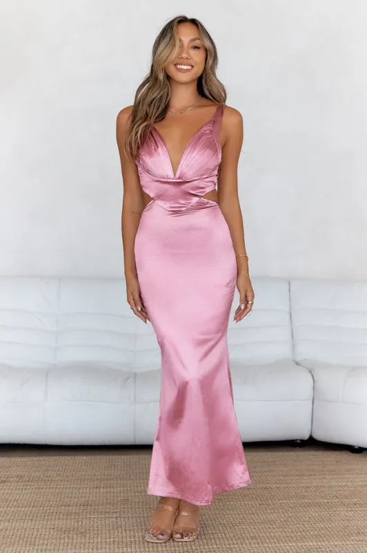 Sunset Views Satin Midi Dress Pink sold by Hello Molly