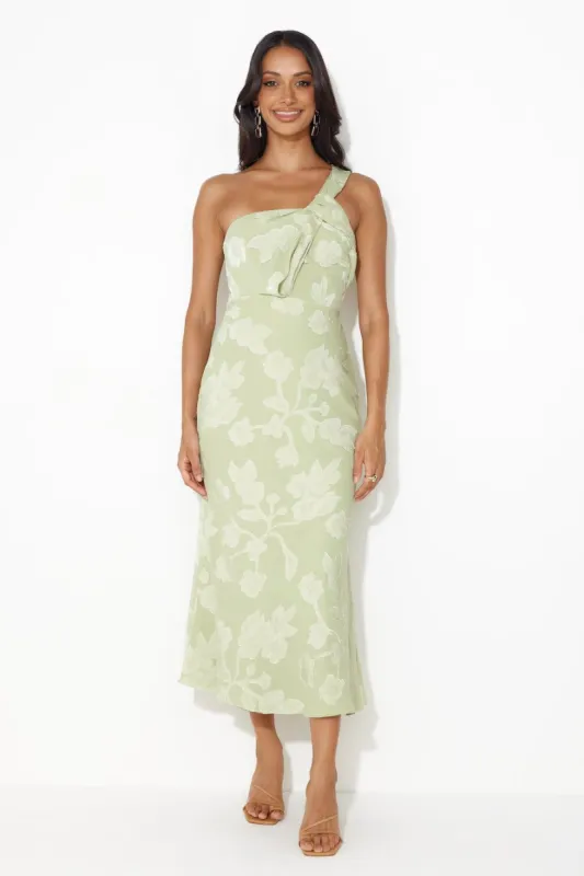 Star Sign Tells One Shoulder Midi Dress Green sold by Hello Molly