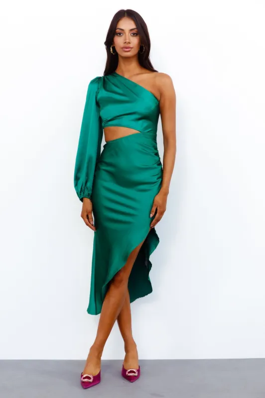 Secret To Tell Satin Midi Dress Green sold by Hello Molly
