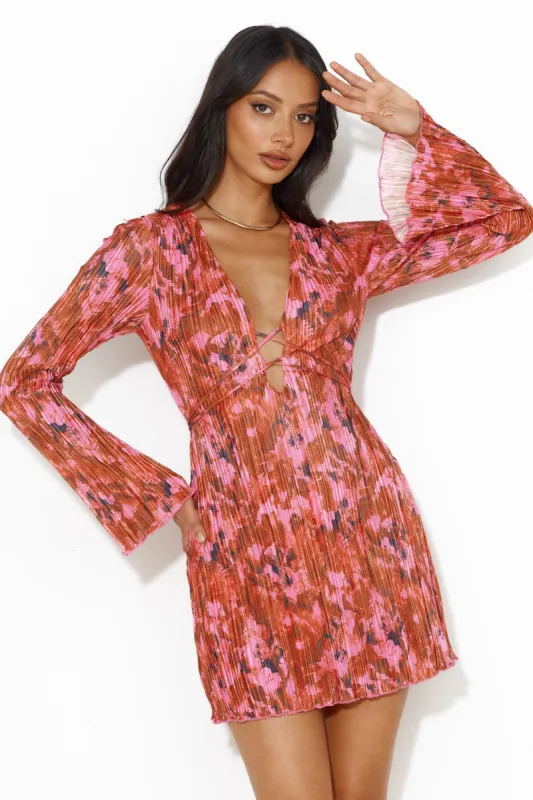 Main Bestie Plisse Long Sleeve Mini Dress Red sold by Hello Molly