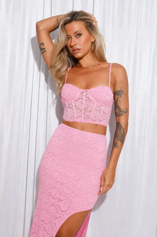 Let's Go Party Lace Crop Top Pink sold by Hello Molly