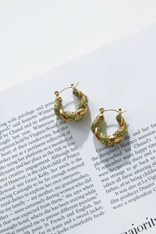 18k Gold Plated Crystal Lover Earrings Green Gold sold by Hello Molly