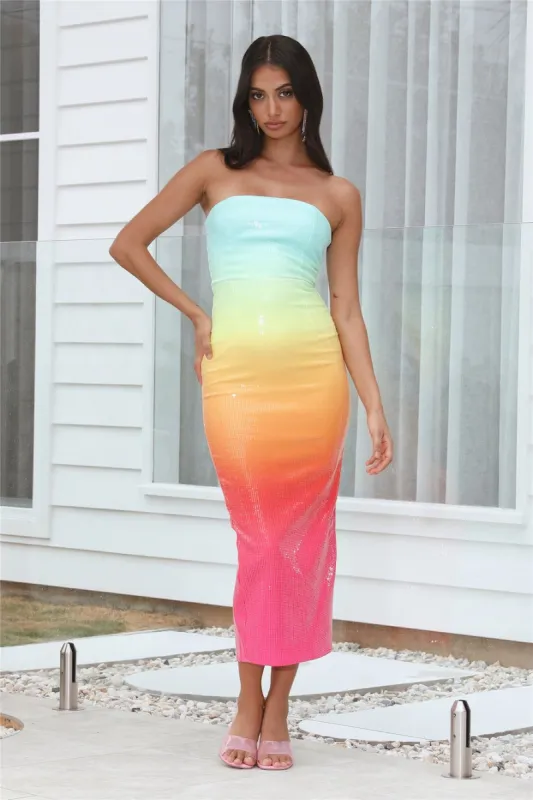 RUNAWAY Malibu Midi Dress Multi sold by Hello Molly