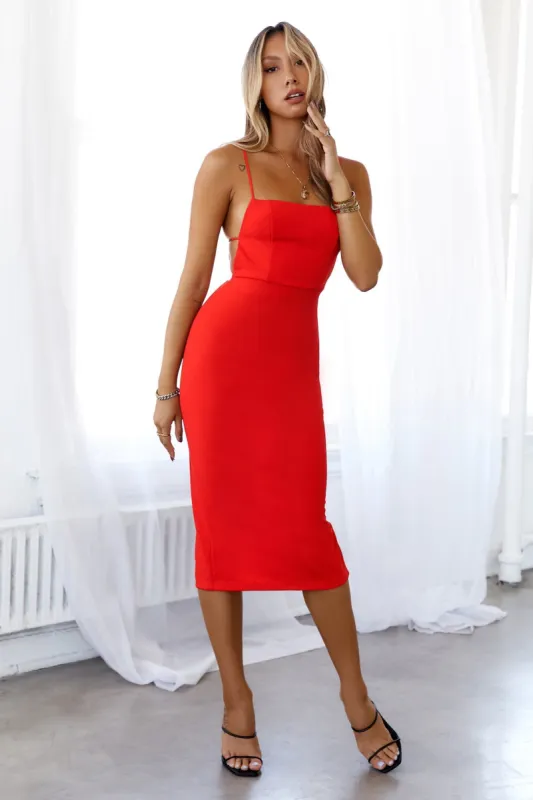 HELLO MOLLY Cant Afford Me Midi Dress Red sold by Hello Molly