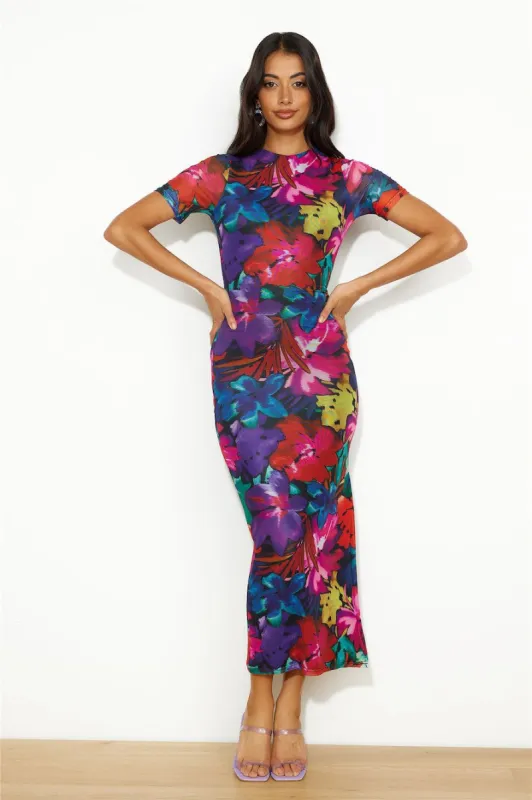 RUNAWAY Romance Midi Mesh Dress Black Floral sold by Hello Molly