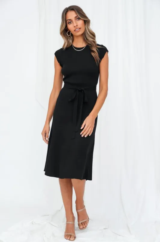 Message Me Back Knit Midi Dress Black sold by Hello Molly