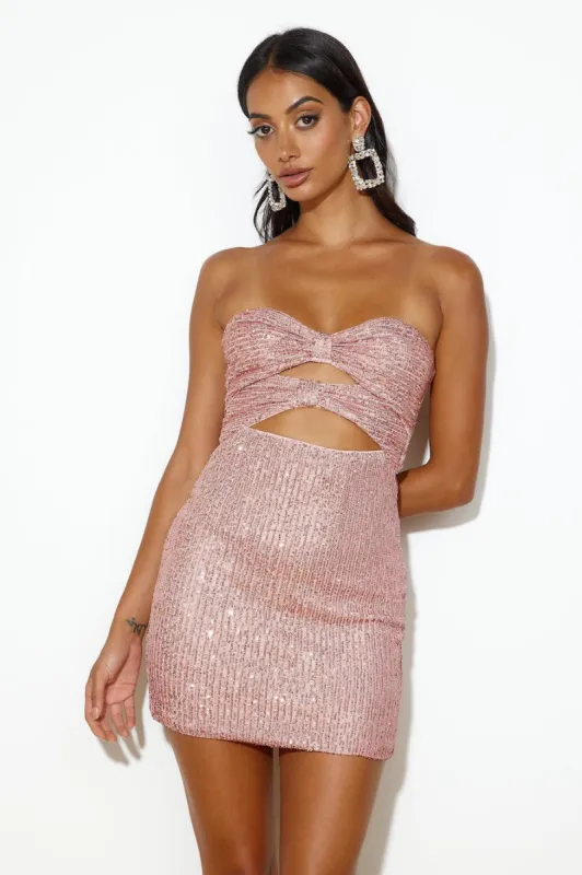 Shiniest Star Sequin Mini Dress Light Pink sold by Hello Molly