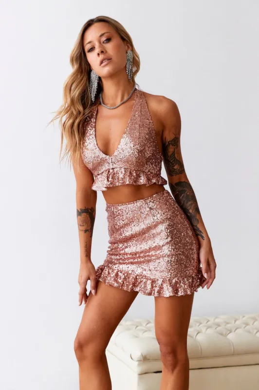 HELLO MOLLY Sweet Siren Sequin Crop Top Rose Gold sold by Hello Molly