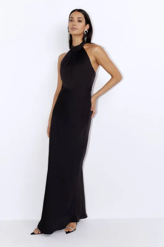 Formal Night Out Satin Maxi Dress Black sold by Hello Molly
