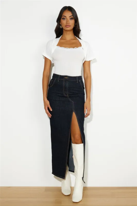 LIONESS Barbie Split Midi Skirt Dark Denim sold by Hello Molly
