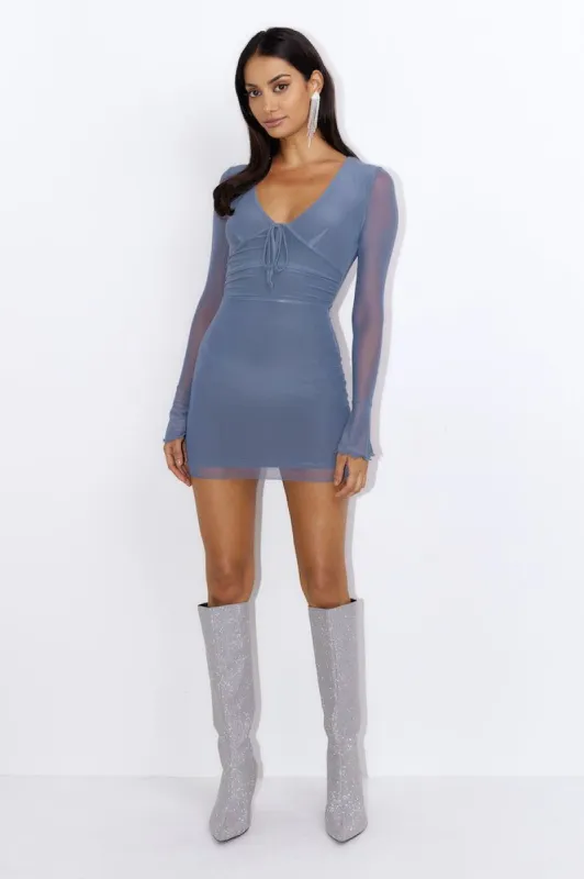Dance To Me Mesh Mini Dress Charcoal sold by Hello Molly