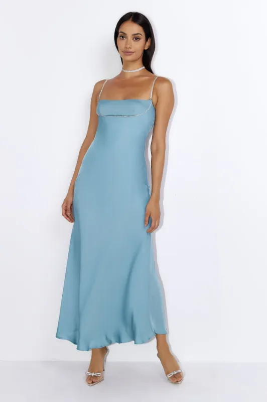 Special Details Satin Maxi Dress Blue sold by Hello Molly
