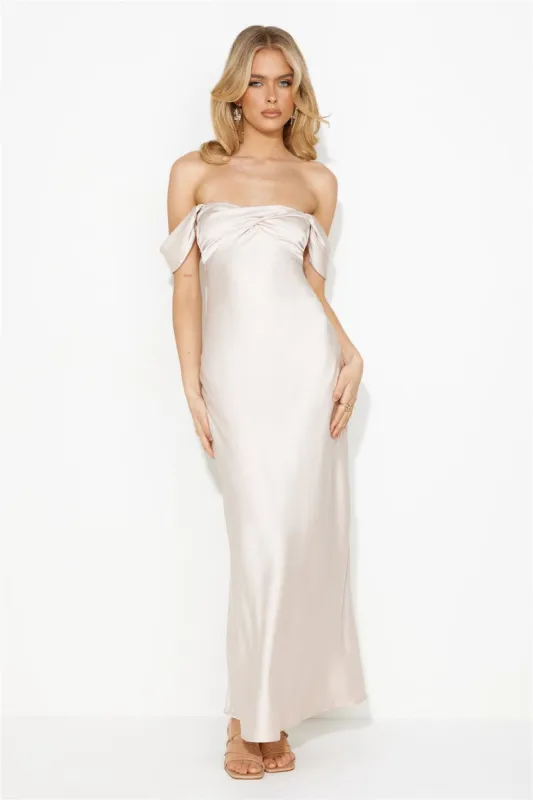 Classy Together Satin Maxi Dress Champagne sold by Hello Molly