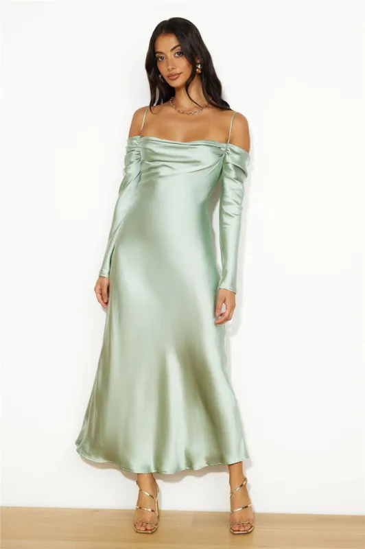 Classy Time Satin Maxi Dress Sage sold by Hello Molly