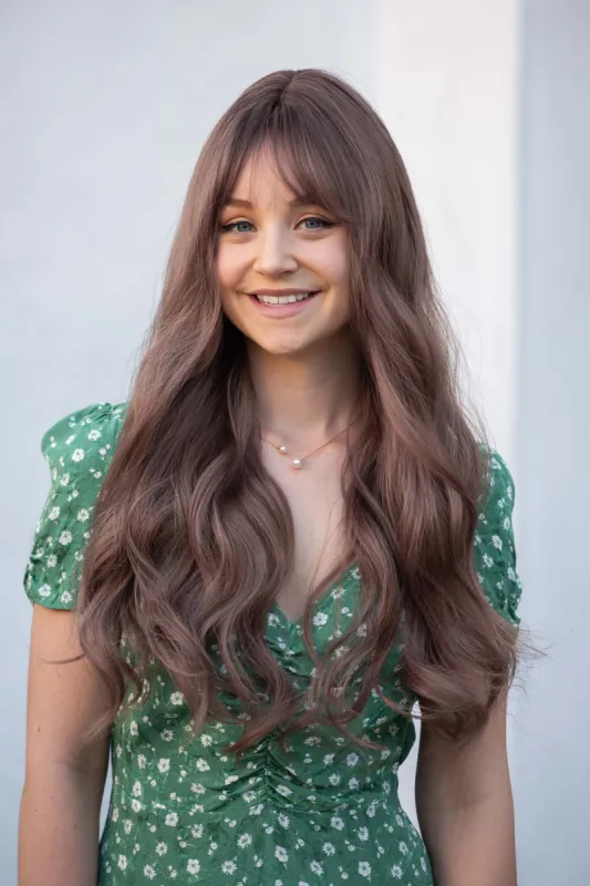 Ash Brown Wavy Synthetic Wig with Bangs Kelsey sold by Her Wig Closet