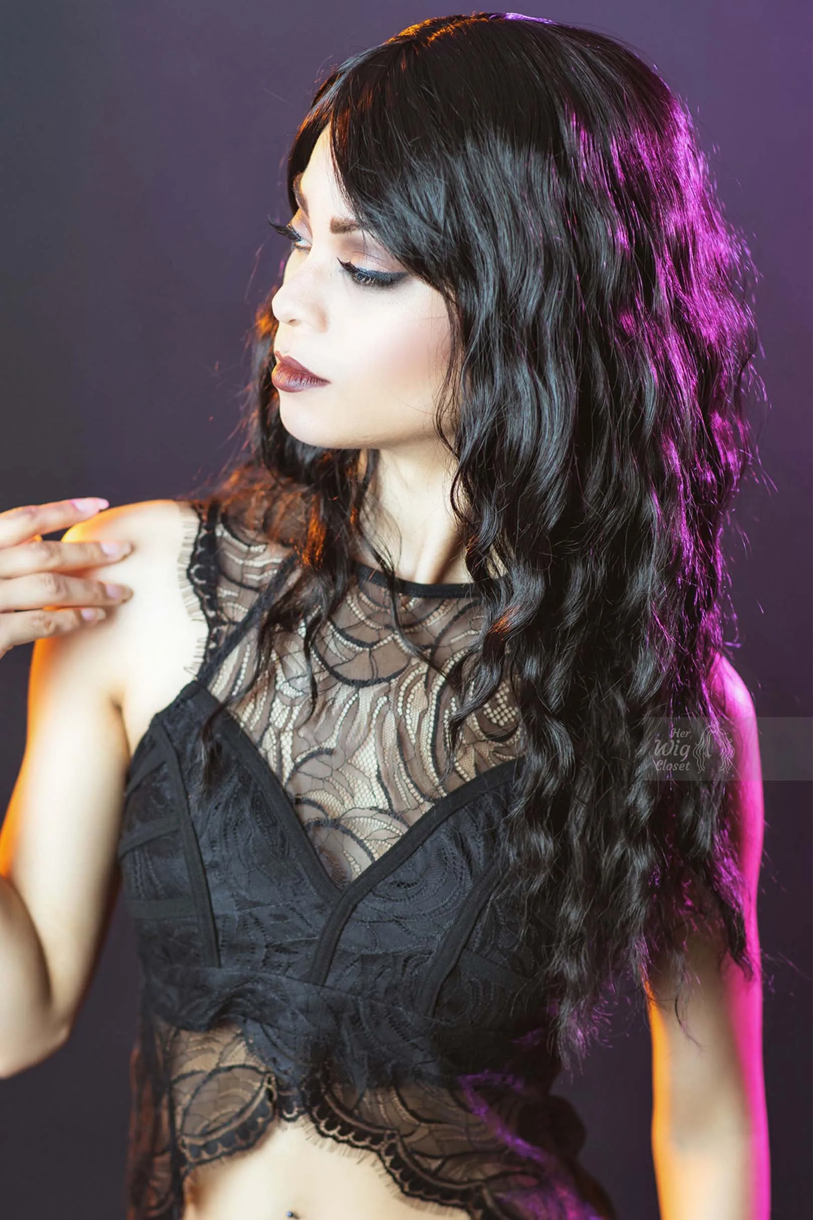 Natural Black Wavy Wig with Bangs Emily sold by Her Wig Closet