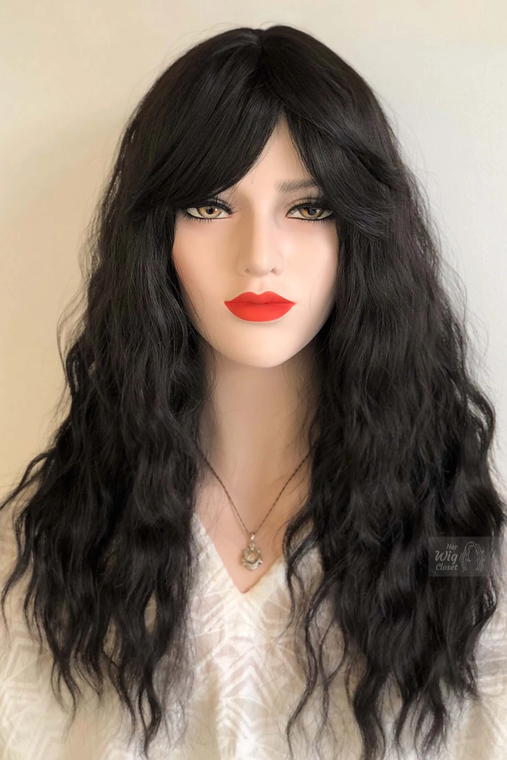 Natural Black Wavy Wig with Bangs Emily sold by Her Wig Closet product image thumbnail 3