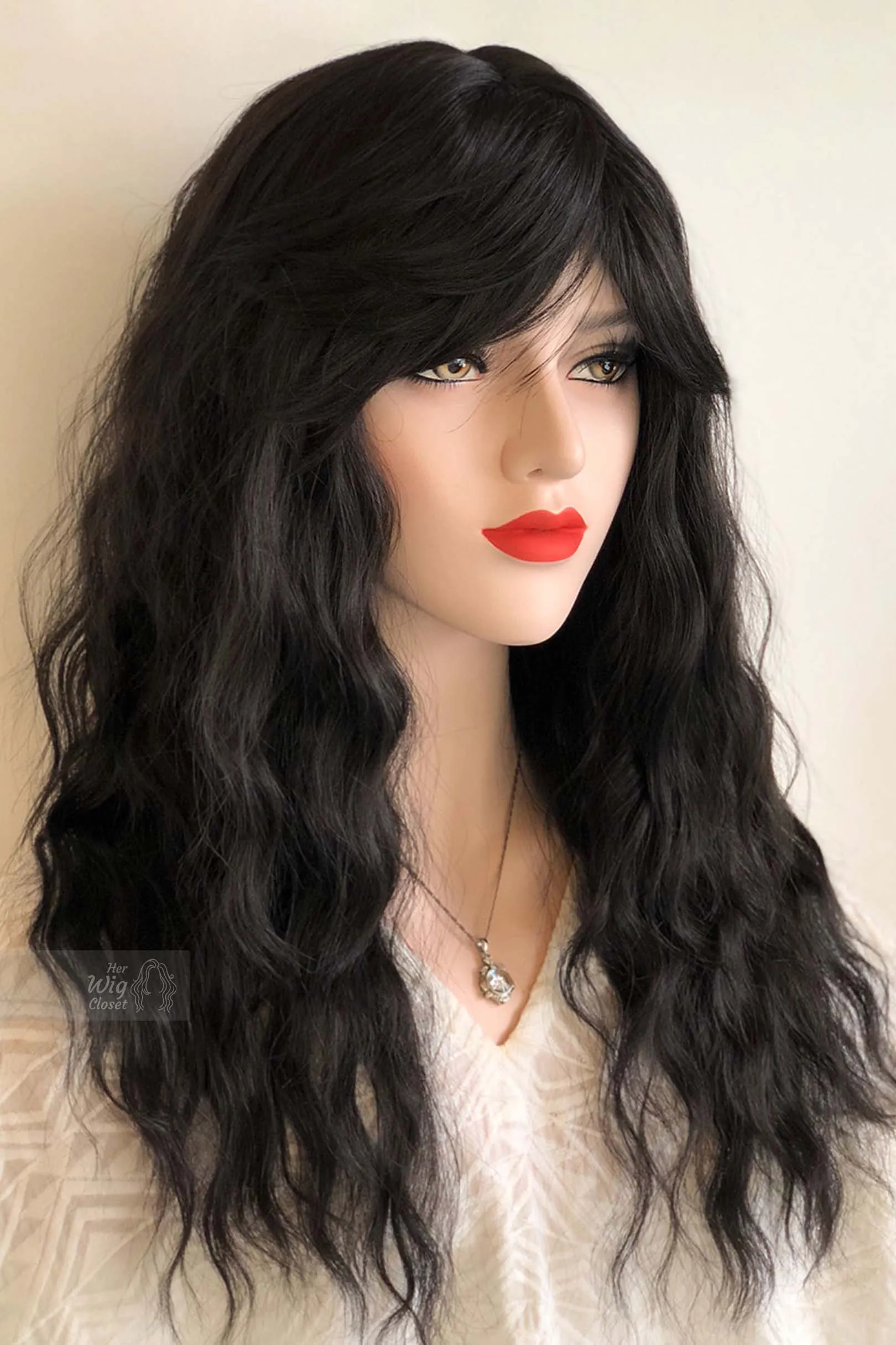 Natural Black Wavy Wig with Bangs Emily sold by Her Wig Closet product image thumbnail 4