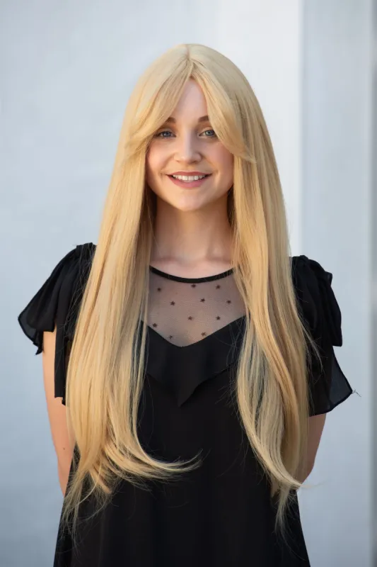 Golden Blonde Straight Synthetic Wig with Curtain Bangs Mariana sold by Her Wig Closet