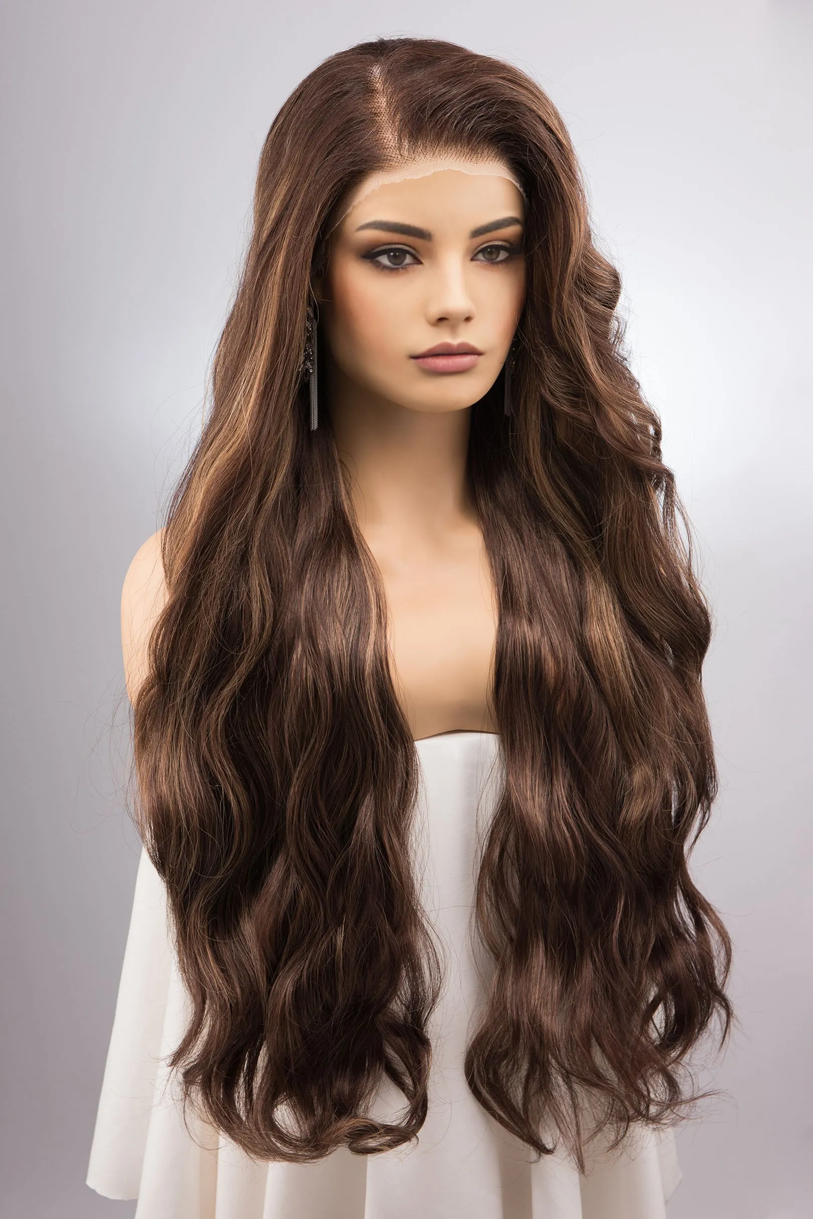 Brown Blonde Highlight Wavy 13" X 6" Lace Top Synthetic Hair Wig Mallory sold by Her Wig Closet