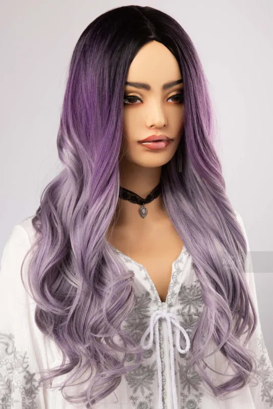 Lavender Purple with Grey Undertones Ombre Wig with Long Wavy Hair Her WIg Closet Vesta sold by Her Wig Closet