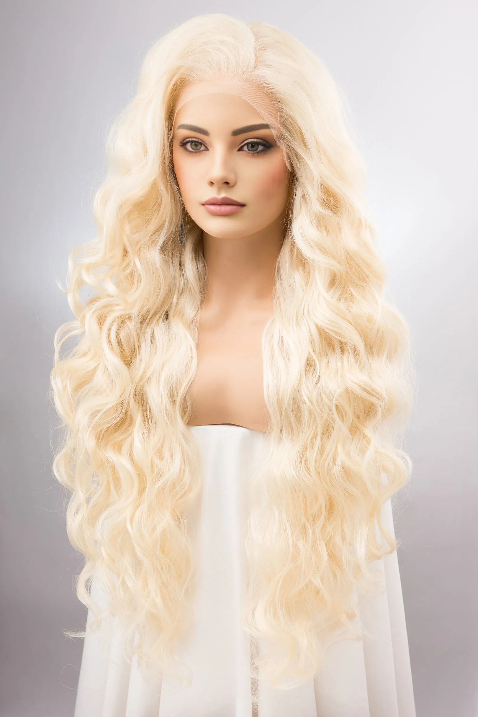 Light Blonde Curly Lace Top Synthetic Wig IBBIE sold by Her Wig Closet product image thumbnail 3