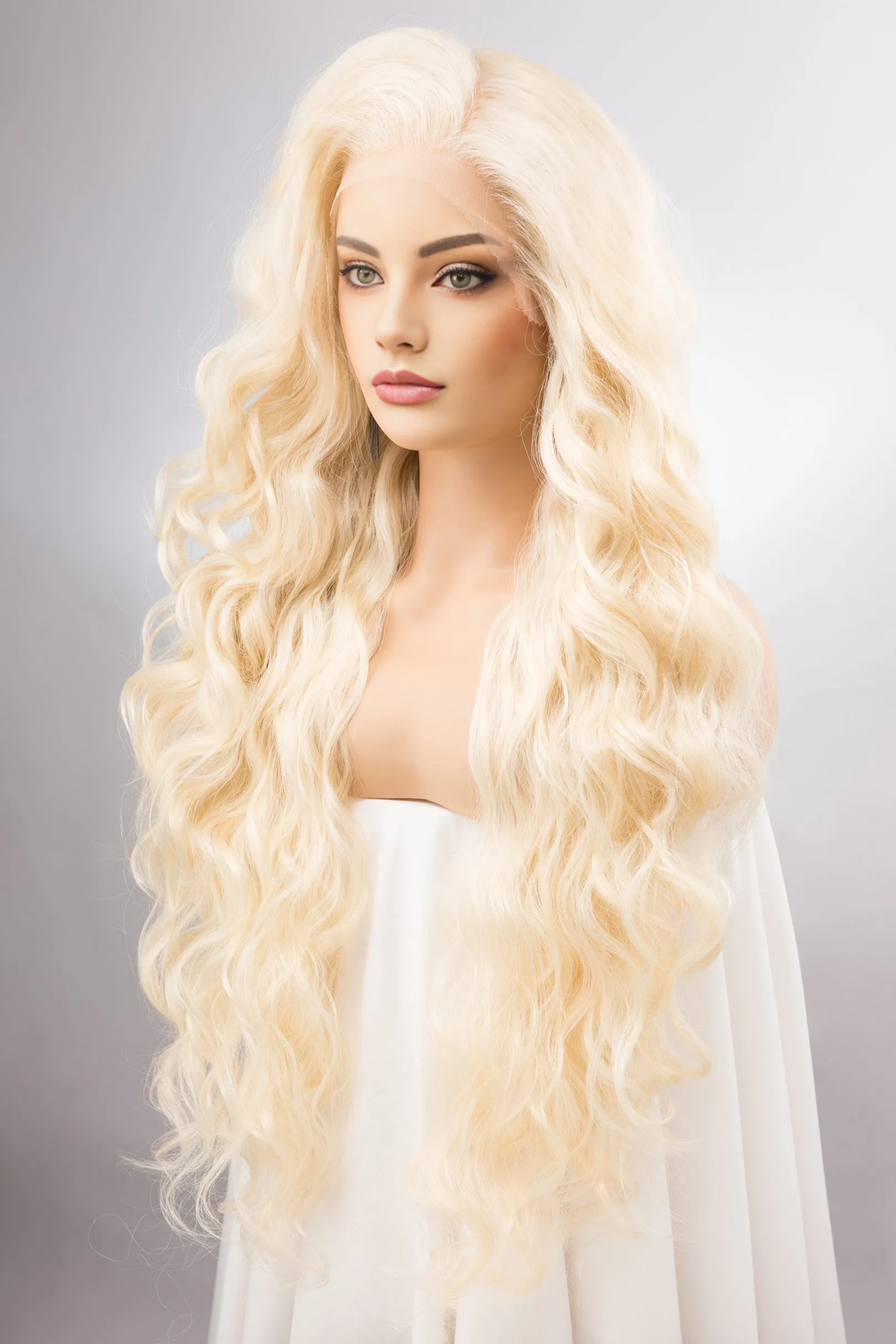 Light Blonde Curly Lace Top Synthetic Wig IBBIE sold by Her Wig Closet product image thumbnail 4