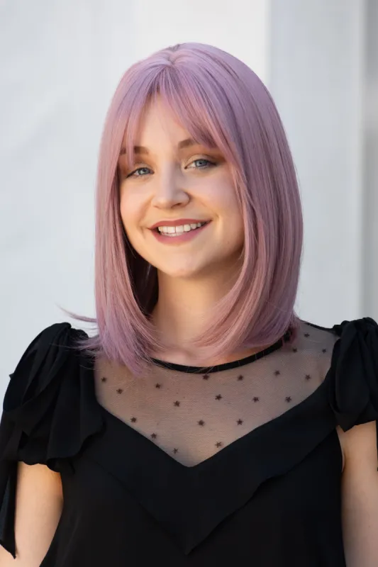 Ash Pink Straight Synthetic Bob Wig with Bangs Kate sold by Her Wig Closet