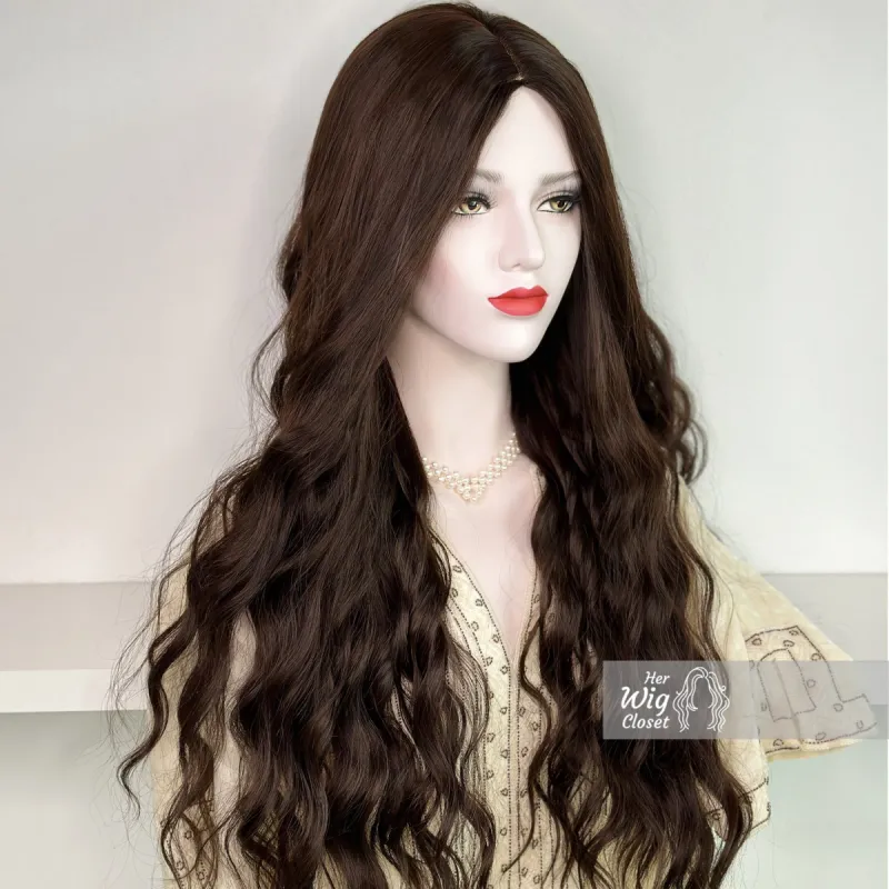 Natural Black Brunette Brown Long Wavy Wig | Her Wig Closet | Luna sold by Her Wig Closet