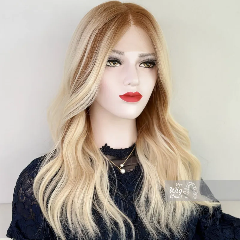 Ash Blonde Balayage Ombre Wavy Middle Part Lace Wig | Her Wig Closet | Chelsea sold by Her Wig Closet